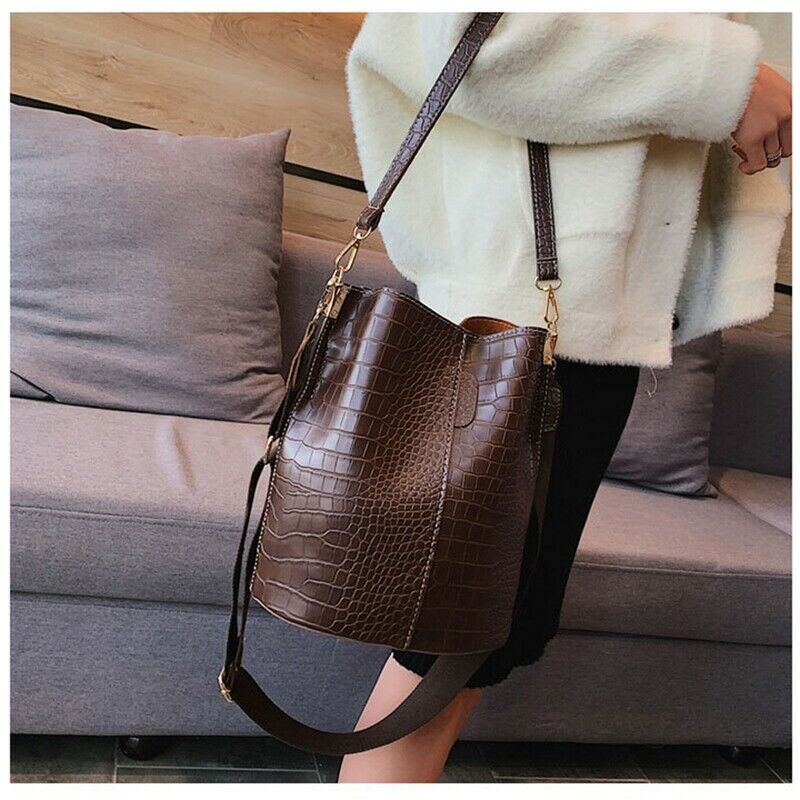 Women Large Capacity Alligator Bucket Bags Crocodile Pattern Handbag Casual I1A4