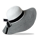 Charming Bowknot Design Foldable Black & White Stripe Splicing Straw Hat Su