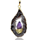Dedicate Natural Amethyst Agate Irregular Pendant For Necklace Hollow Purple