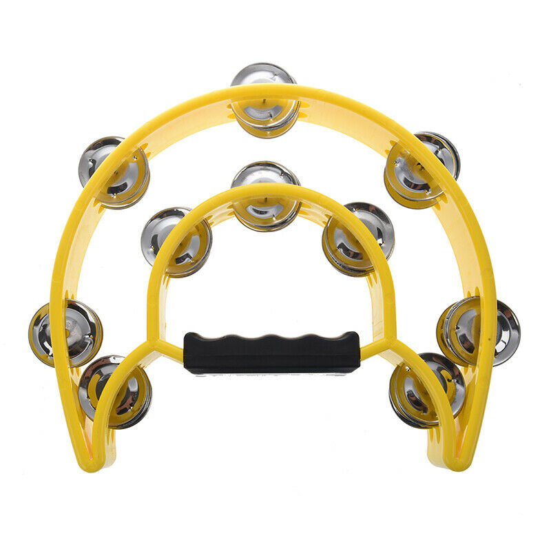 High Quality Double Half Moon Tambourine Instrument 32 Jingles Grip Handle