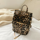 Fashion Leopard Women Backpack Retro PU Leather Shoulder Schoolbags (Khaki)
