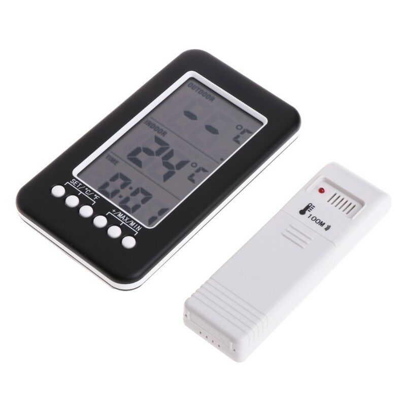 Wireless Thermometer Weather Station C / F Temperature Desk Clock + Transmitter