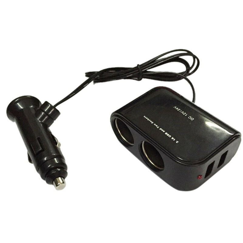1*2 Way Car Cigarette Lighter Socket Splitter 12V Dual USB Charger Power Adapt &