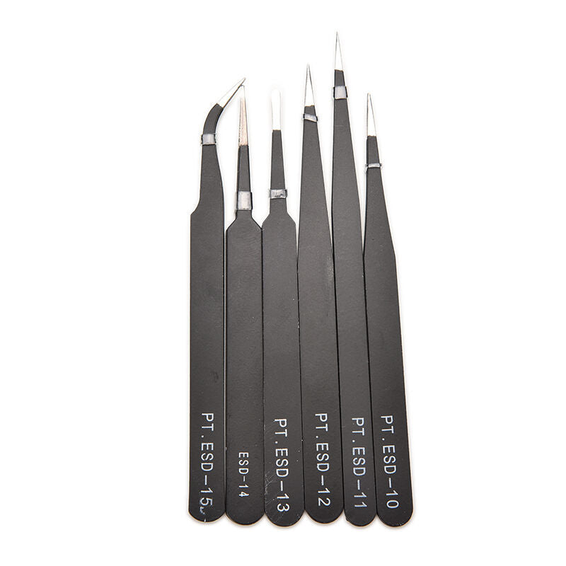6 pcs All Purpose Precision Tweezer Set Stainless Steel Anti Static Tool Kit 3C