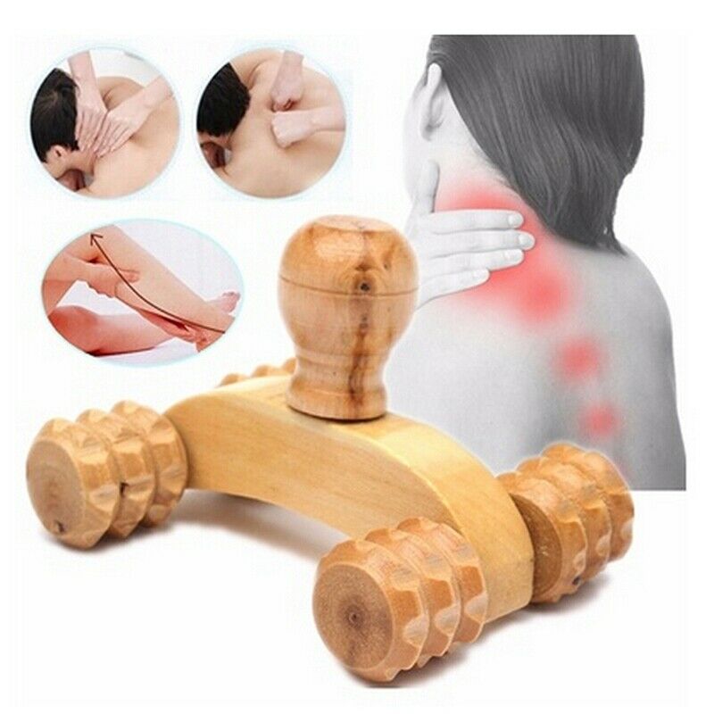 10Pcs Solid Wood Full-Body Four Wheels Wooden Car Roller Relaxing Hand Mass K6N3