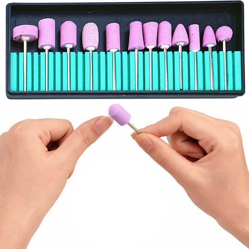 12Pcs/Set Ceramic Electric Machine Drill Bits File Nail Art Polishing Grind F1T6