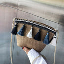 Women Tassel Coin Purse Diagonal Across The Shoulder Rattan Beach Bag(Brown)O5Y5