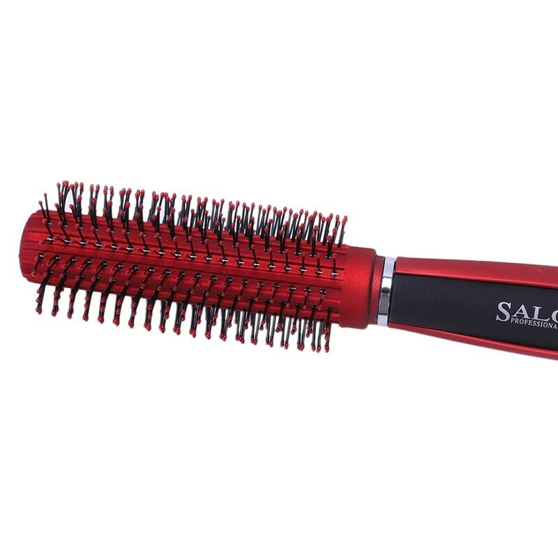 Red Black Plastic Anti-Slip Round Hair Brush Wave Hair Comb 9 inchLong S3K1