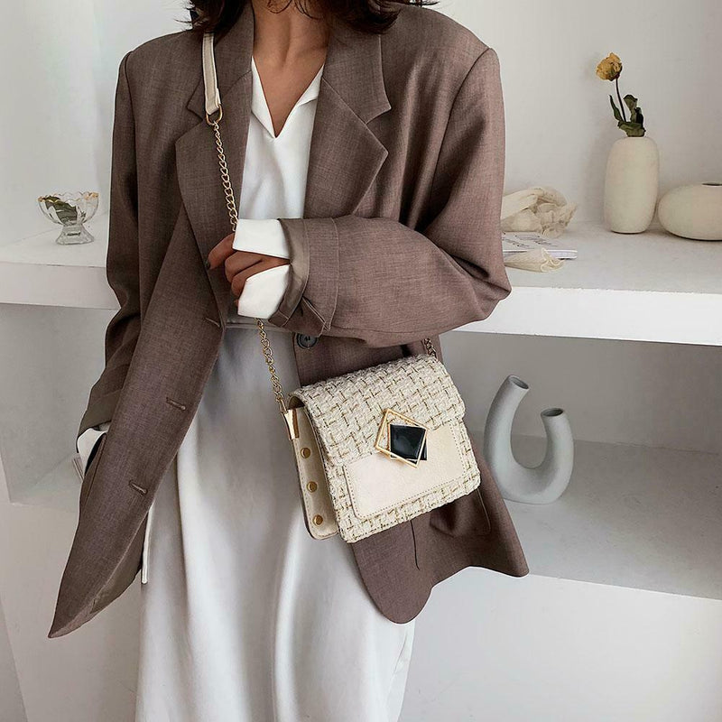 Fashion Woolen Messenger Bags Women Leather Retro Shoulder Handbag (White) A