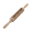 1x Christmas Wooden Rolling Pin Embossing Baking Cookies Cake Dough Xmas Biscuit