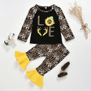 2pcs Kid Autumn Clothes Set Leopard Girls Jumper + Bell Bottom Pants (5-6T) A