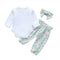 3pcs Baby Girls Clothes Set Romper+Floral Pants+Headdress (Green 6-9M) A