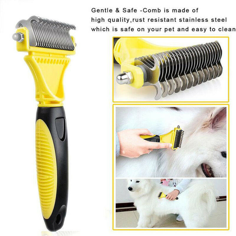 Pet Undercoat Rake - 2 Sided Dematting Tool for Dogs and Cats - Safe Grooming &