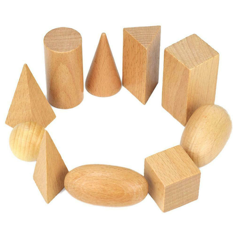 Baby Kids Wooden Geometric Solids Shapes Montessori Learning Education Math Toys