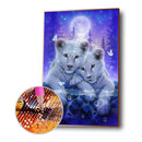 Diamond Painting White Fur Little Lions DIY Full Round Wall Picture 30x40cm