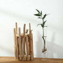Glass Planter Tube Vase with Retro Solid Wooden Stand Creative Design