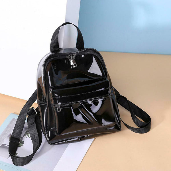 Clear Transparent Women Backpacks Jelly Teenage Girl Boys Schoolbag (Black)