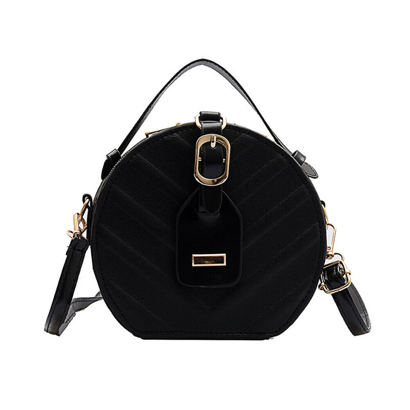 Creative Round Shoulder Bag Leather Small Women Crossbody Handbag (Black)