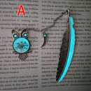 1X Luminous Night Owl Bookmark Label Read Maker Feather Book Mark Stationery 3C