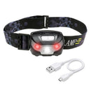 USB charging headlight LED headlight with red warning function outdoor wate P2Y7