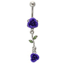 2-Rose Connected Dangling Jewelry Belly Ring Navel Button--Purple N1Z2