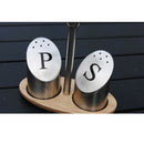 Stainless Steel Salt and Pepper Shaker Spice Container Set with Stand Tray