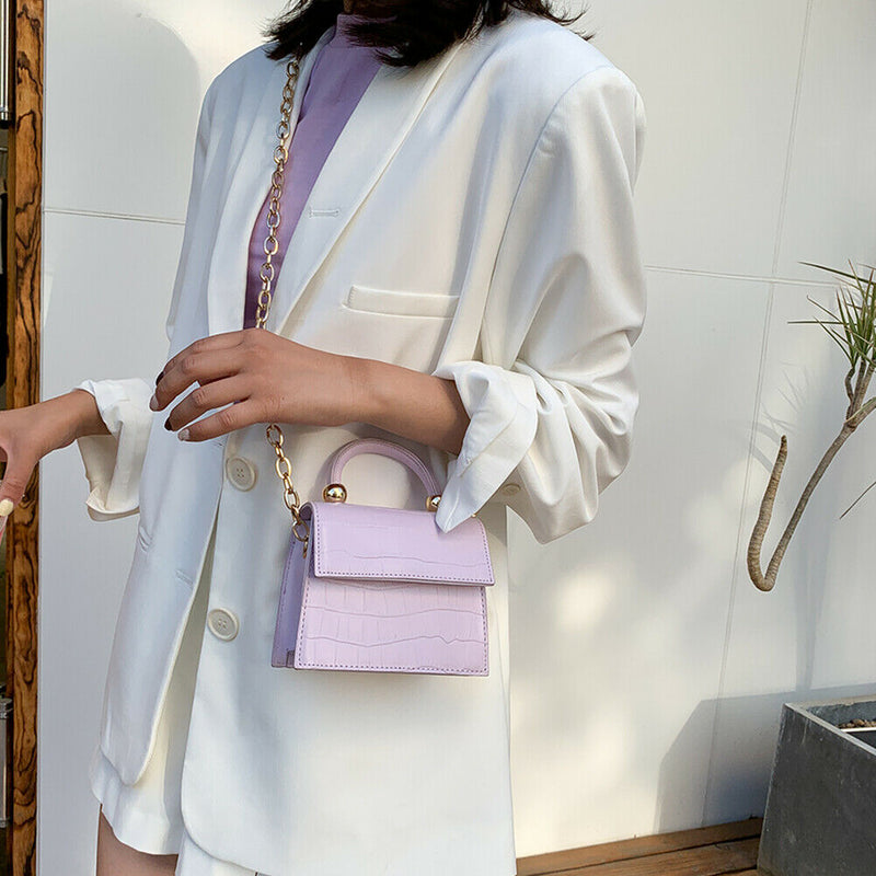 Women Mini Shoulder Bag Alligator PU Tote Chain Crossbody Pouch (Purple)