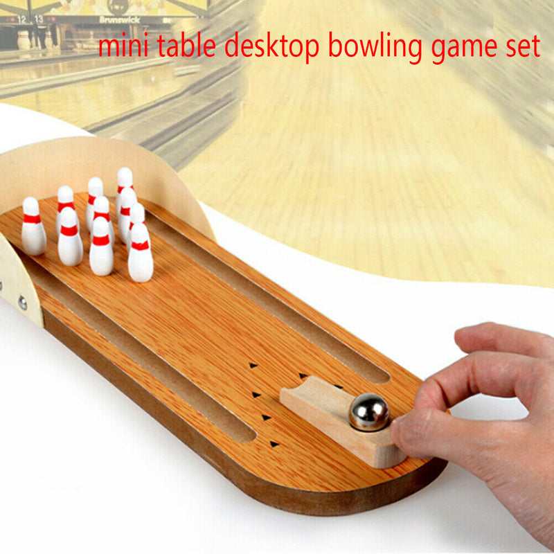1Set anti-stress table desktop mini bowling game set wooden family party  OZ
