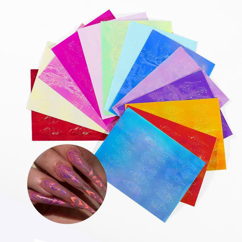 13pcs Nail Art Stickers DIY Fire Flame Holographic Adhesive Tape Manicure Decals