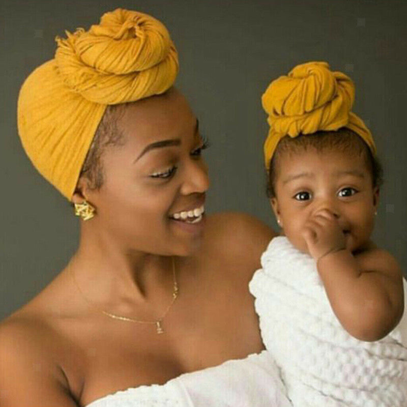 Mother and Baby Flower Turban Hat Mom and baby Top Hat set Toddler Black