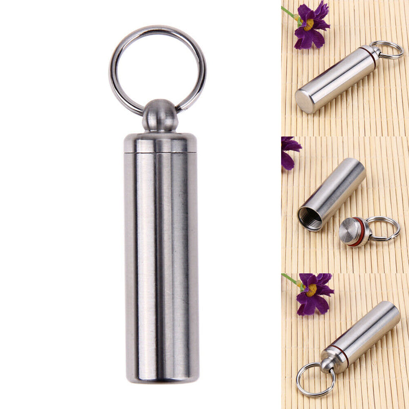 Survival Waterproof Pills Box Container Aluminum Medicine Bottle Keychain