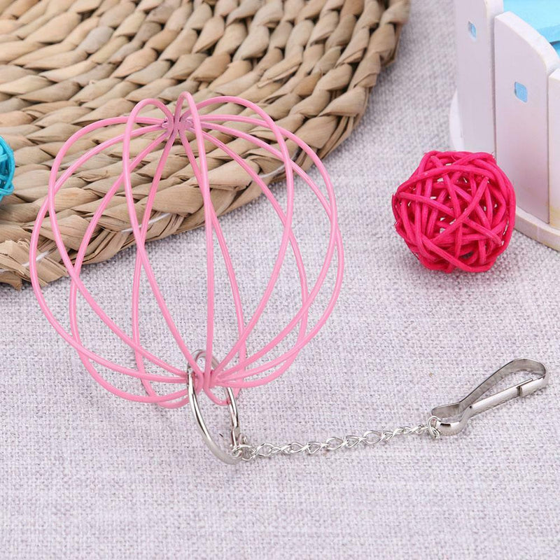 Stainless Steel Plating Pet Hay Manger Food Ball Rabbit Grass Rack (Pink) A