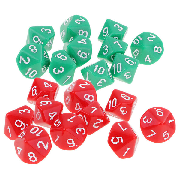 20 Pieces Acrylic Multi-sided Dices D10 Dice for Role Playing Game Dungeons and