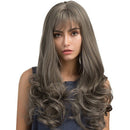 Wave 26inch Long Wig Grey Hair Heat Resistant Synthetic Wigs with Neat Bang