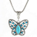 Fashion Turquoise Drop Earrings Crystal Buttefly Pendant Necklace Set for WoBX