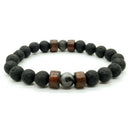 Mens Natural Black Lava Stone Rock Volcanic Round Bead Stretch Elastic Bracelets
