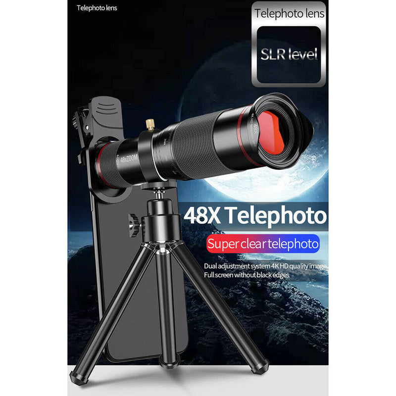 48X Zoom HD Cell Phone Camera Lens Telephoto Telescope w/ Tripod Kit Clip on