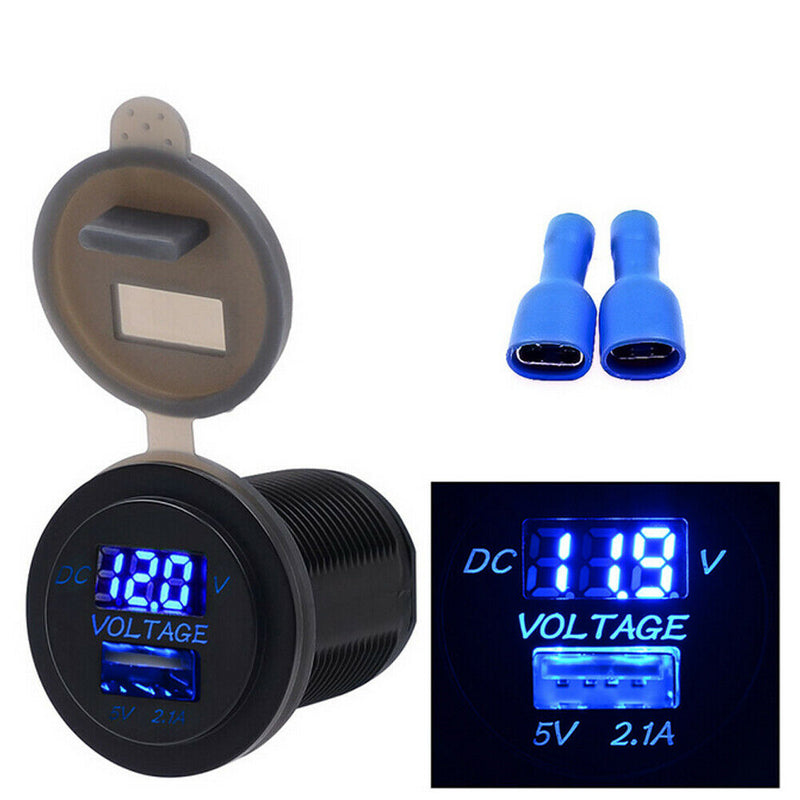 12V USB Car Mobile Phone Charger Car LED Display Voltmeter Two In One