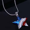 American USA Flag Star Design Diamante Pendant Patriotic Necklace