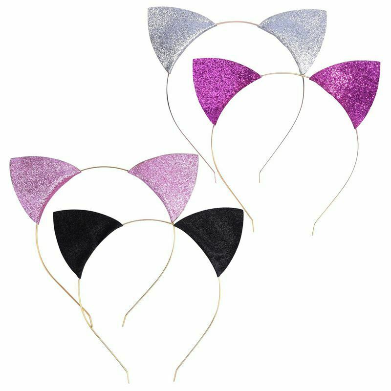 4 Pieces Glitter Cat Ear Headbands Kitty Headbands Cat Ear Hair Hoops for D X4I7