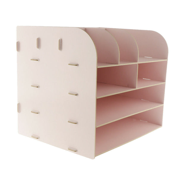 Desktop Organizer Office Storage Rack Wood Display Shelf Display Pink