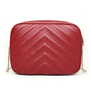 Women Simple Leather Crossbody Bag Chain Shoulder Messenger Handbag (Red) A
