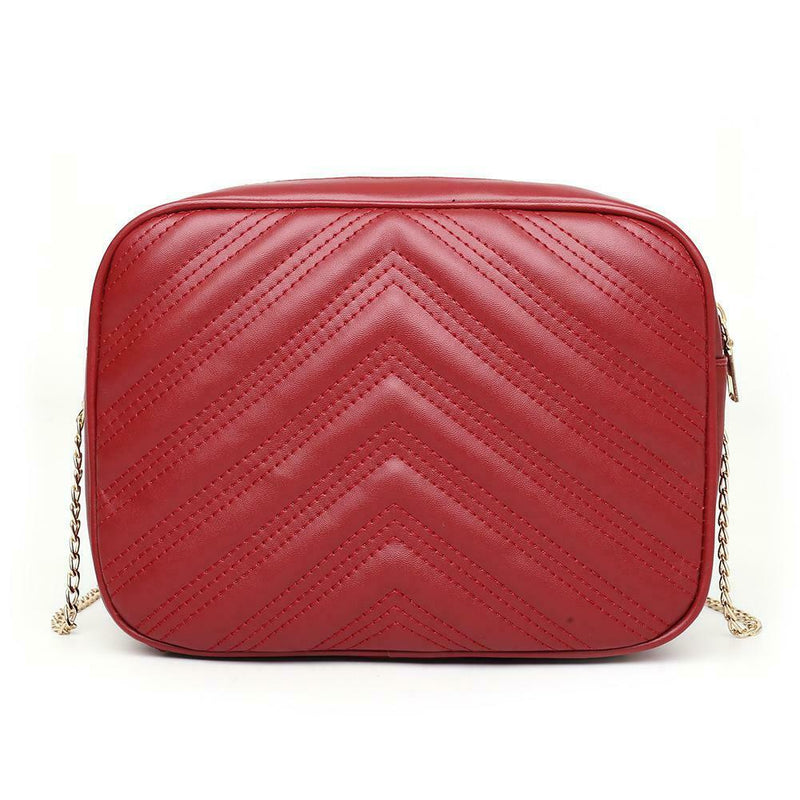 Women Simple Leather Crossbody Bag Chain Shoulder Messenger Handbag (Red) A
