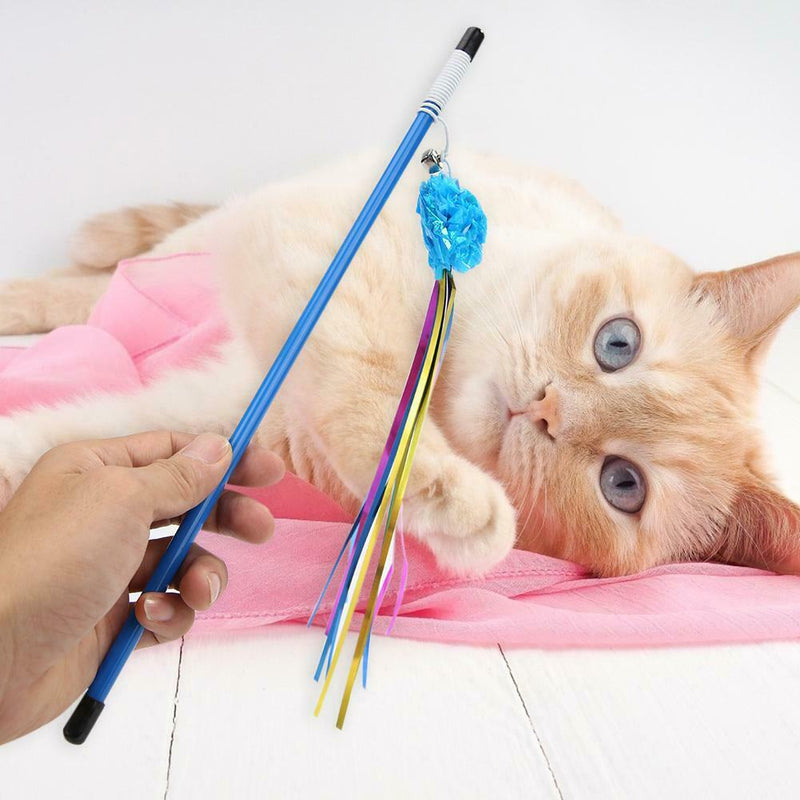 Funny Ring Paper Ball Cat Stick Teaser Wand Cats Interactive Toys (Blue) A