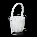 White Satin Lace Embellished Wedding Flower Girl Basket w/ Rhinestone Love Heart