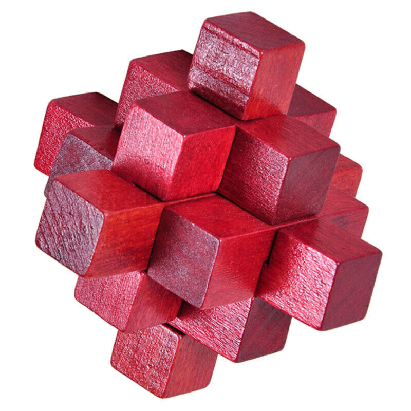 Wooden Red Nine Pass Lock Logic Puzzle Burr Puzzles Brain Teaser Intellectu A8G7