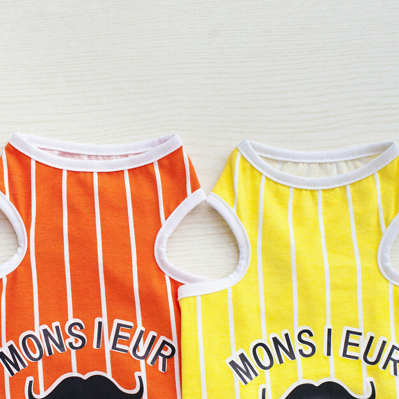Moustache Pattern Pet Puppy Dog Cat Pet Clothes Dress Vest T Shirt Yellow L