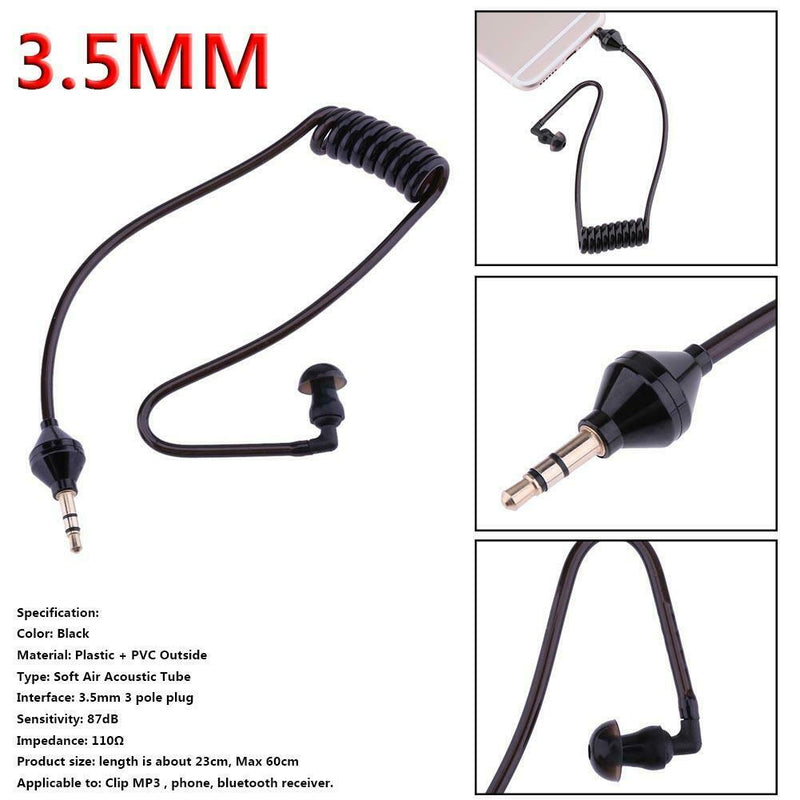 Monaural Headphone Air Tube Anti-radiation Earphone Stereo Headset Black