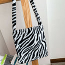 Casual Women Shoulder Trunk Plush Autumn Crossbody Bag Tote (Zebra Pattern)