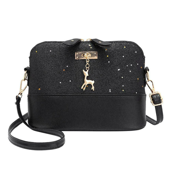 Shell Shoulder Handbag Women Shining Sequins PU Leather Messenger Bag/Black